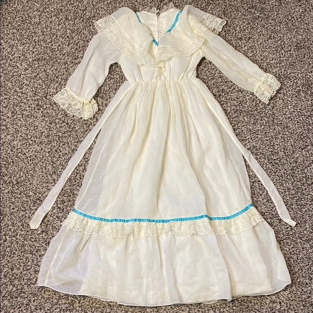 Vintage White and Blue Ruffled Tiered Bridal Gown